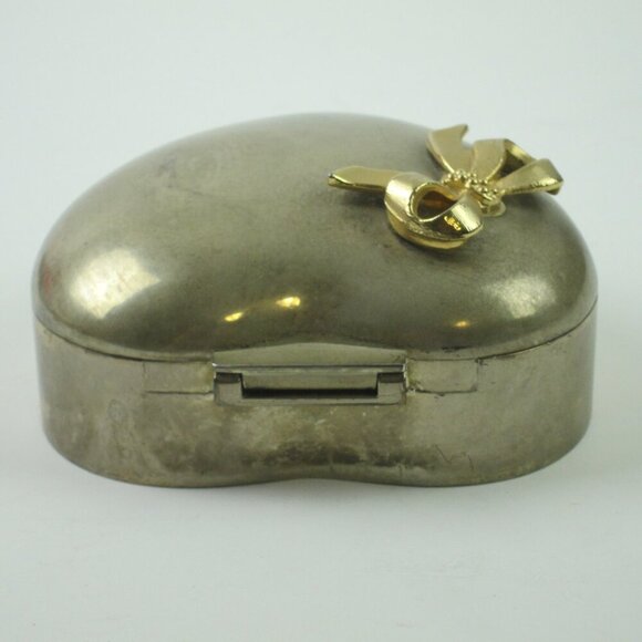 International Silver Plated Heart Jewelry Trinket Box Red Velvet Inner Vintage - Picture 4 of 13